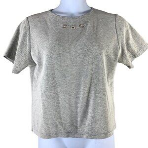 Vintage Top Size Large Embroidered Floral Shirt Short Sleeved Knit Shirt Womens